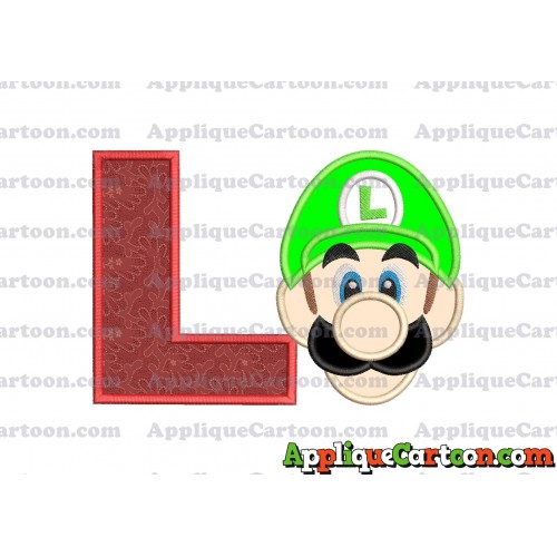 Luigi Super Mario Head Applique Embroidery Design With Alphabet L