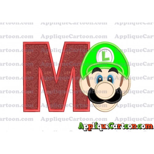 Luigi Super Mario Head Applique Embroidery Design With Alphabet M