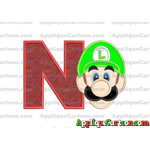 Luigi Super Mario Head Applique Embroidery Design With Alphabet N