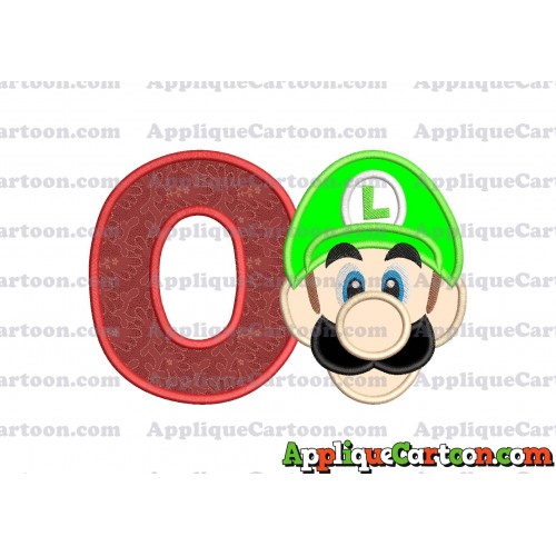 Luigi Super Mario Head Applique Embroidery Design With Alphabet O