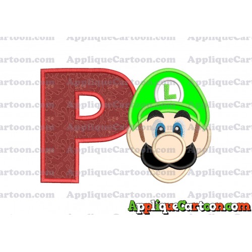 Luigi Super Mario Head Applique Embroidery Design With Alphabet P