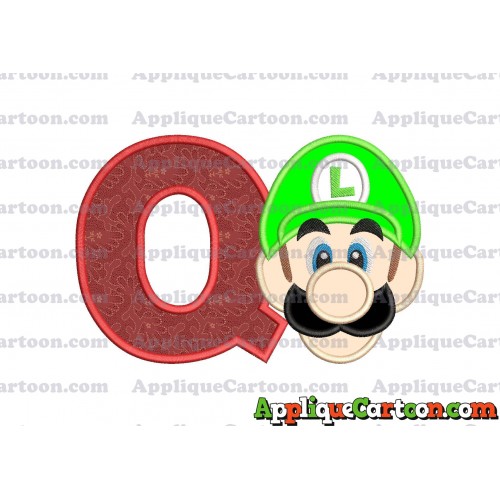 Luigi Super Mario Head Applique Embroidery Design With Alphabet Q