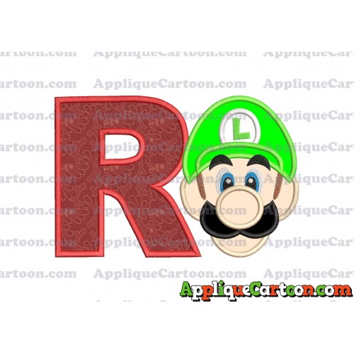 Luigi Super Mario Head Applique Embroidery Design With Alphabet R