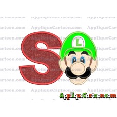 Luigi Super Mario Head Applique Embroidery Design With Alphabet S