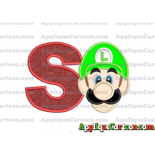 Luigi Super Mario Head Applique Embroidery Design With Alphabet S