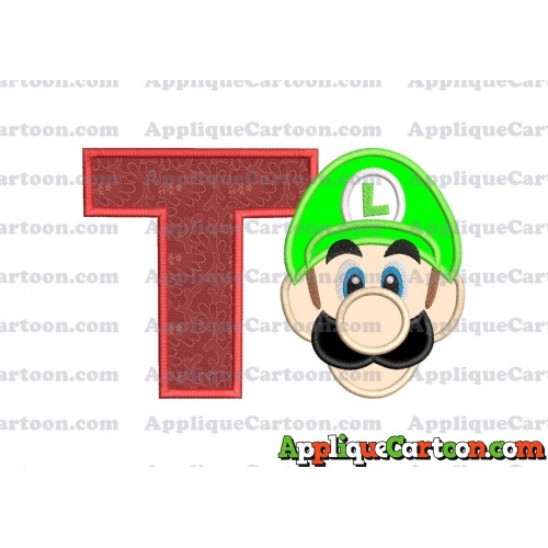 Luigi Super Mario Head Applique Embroidery Design With Alphabet T