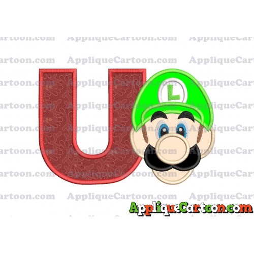 Luigi Super Mario Head Applique Embroidery Design With Alphabet U