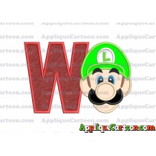 Luigi Super Mario Head Applique Embroidery Design With Alphabet W