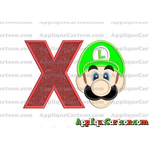 Luigi Super Mario Head Applique Embroidery Design With Alphabet X