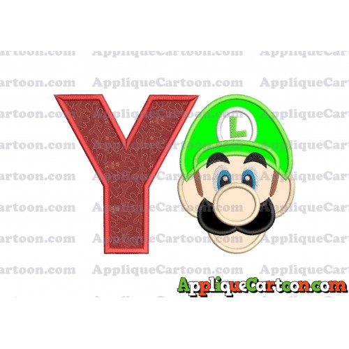 Luigi Super Mario Head Applique Embroidery Design With Alphabet Y