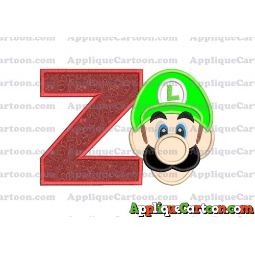 Luigi Super Mario Head Applique Embroidery Design With Alphabet Z