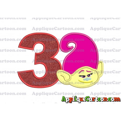 Mandy Trolls Head Applique Embroidery Design Birthday Number 3