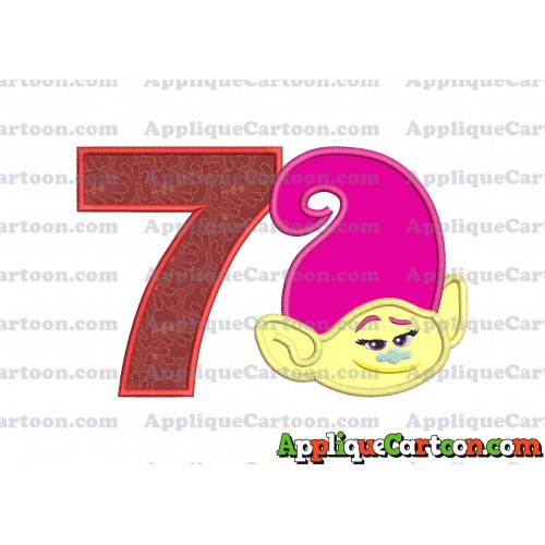 Mandy Trolls Head Applique Embroidery Design Birthday Number 7