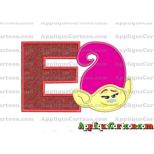 Mandy Trolls Head Applique Embroidery Design With Alphabet E