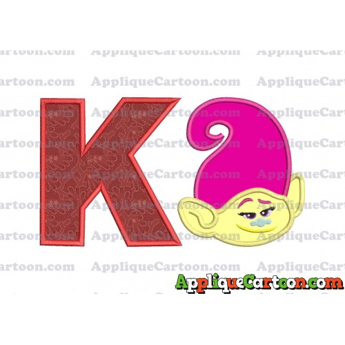 Mandy Trolls Head Applique Embroidery Design With Alphabet K