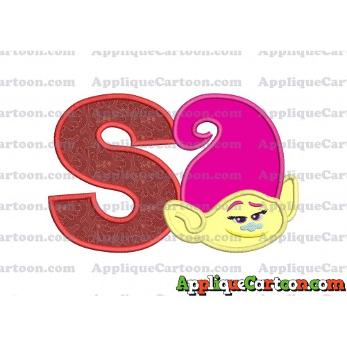 Mandy Trolls Head Applique Embroidery Design With Alphabet S