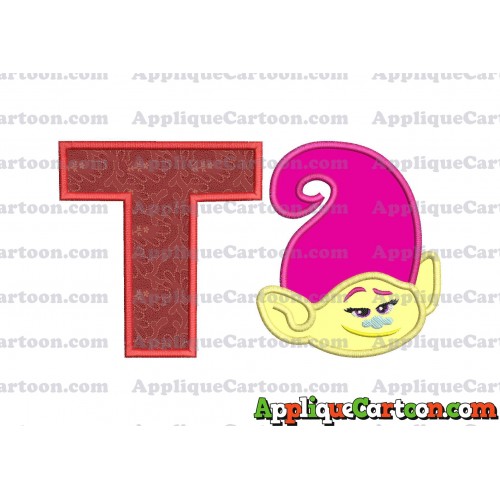 Mandy Trolls Head Applique Embroidery Design With Alphabet T
