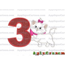 Marie Cat The Aristocats Applique 01 Embroidery Design Birthday Number 3