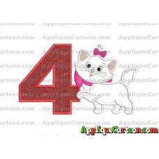 Marie Cat The Aristocats Applique 01 Embroidery Design Birthday Number 4