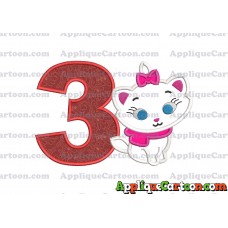 Marie Cat The Aristocats Applique 02 Embroidery Design Birthday Number 3