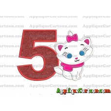Marie Cat The Aristocats Applique 02 Embroidery Design Birthday Number 5