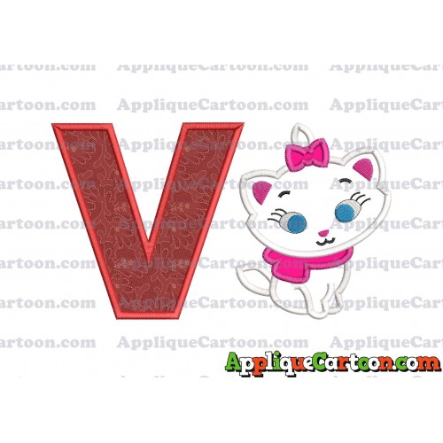 Marie Cat The Aristocats Applique 02 Embroidery Design With Alphabet V
