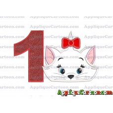 Marie Cat The Aristocats Applique 03 Embroidery Design Birthday Number 1