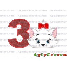 Marie Cat The Aristocats Applique 03 Embroidery Design Birthday Number 3
