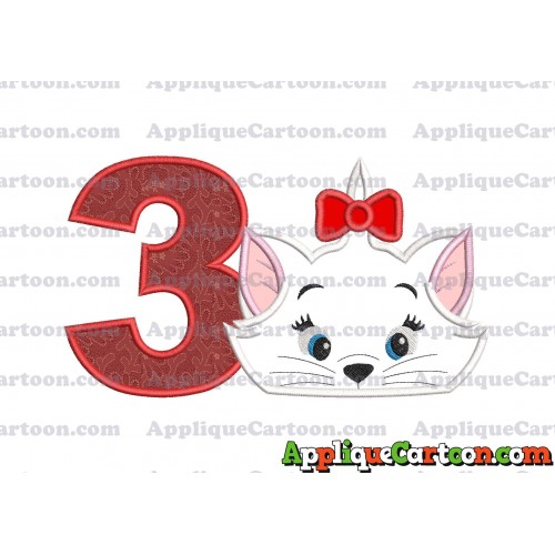 Marie Cat The Aristocats Applique 03 Embroidery Design Birthday Number 3