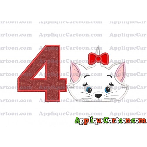 Marie Cat The Aristocats Applique 03 Embroidery Design Birthday Number 4