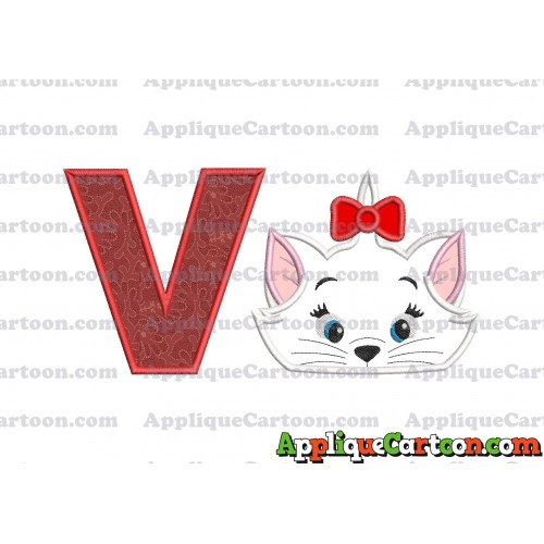 Marie Cat The Aristocats Applique 03 Embroidery Design With Alphabet V