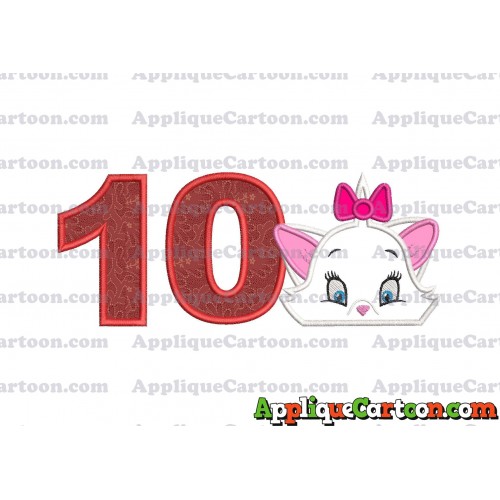 Marie The Aristocats Head Applique Embroidery Design Birthday Number 10