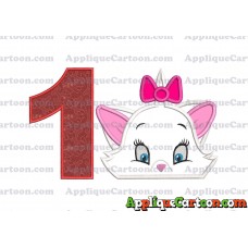 Marie The Aristocats Head Applique Embroidery Design Birthday Number 1