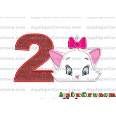 Marie The Aristocats Head Applique Embroidery Design Birthday Number 2