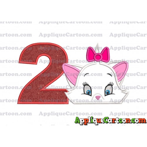 Marie The Aristocats Head Applique Embroidery Design Birthday Number 2
