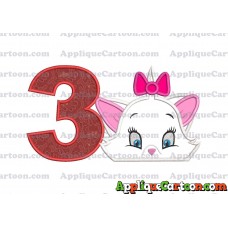 Marie The Aristocats Head Applique Embroidery Design Birthday Number 3