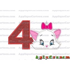 Marie The Aristocats Head Applique Embroidery Design Birthday Number 4