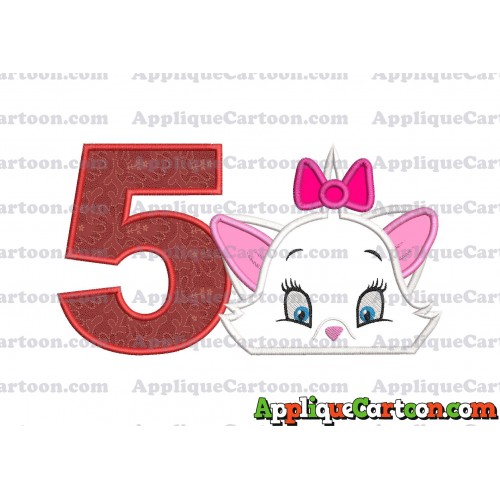 Marie The Aristocats Head Applique Embroidery Design Birthday Number 5