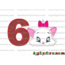Marie The Aristocats Head Applique Embroidery Design Birthday Number 6