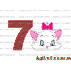 Marie The Aristocats Head Applique Embroidery Design Birthday Number 7
