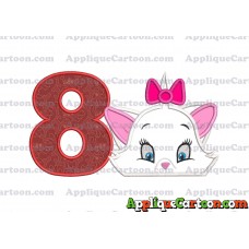 Marie The Aristocats Head Applique Embroidery Design Birthday Number 8