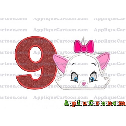 Marie The Aristocats Head Applique Embroidery Design Birthday Number 9