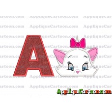 Marie The Aristocats Head Applique Embroidery Design With Alphabet A