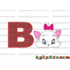 Marie The Aristocats Head Applique Embroidery Design With Alphabet B