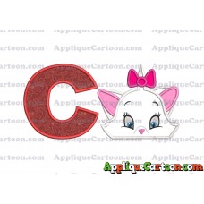 Marie The Aristocats Head Applique Embroidery Design With Alphabet C