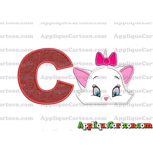 Marie The Aristocats Head Applique Embroidery Design With Alphabet C
