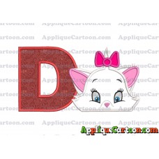 Marie The Aristocats Head Applique Embroidery Design With Alphabet D