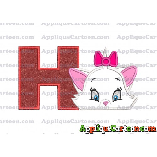 Marie The Aristocats Head Applique Embroidery Design With Alphabet H
