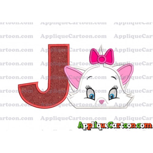 Marie The Aristocats Head Applique Embroidery Design With Alphabet J