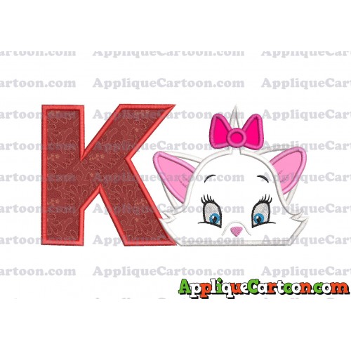 Marie The Aristocats Head Applique Embroidery Design With Alphabet K